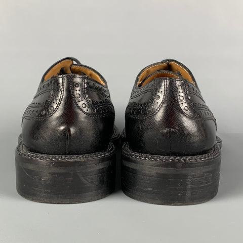 VALENTINO Size 10.5 Black Perforated Leather Wingtip Lace Up Shoes