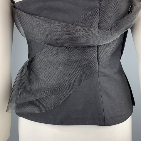 AKRIS Size 12 Black Cotton / Silk Strapless Mesh Ruffle Bustier Top