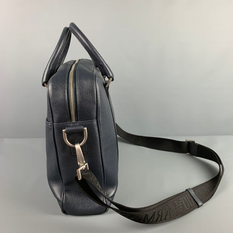 EMPORIO ARMANI Navy Textured Saffiano Leather Briefcase Bag