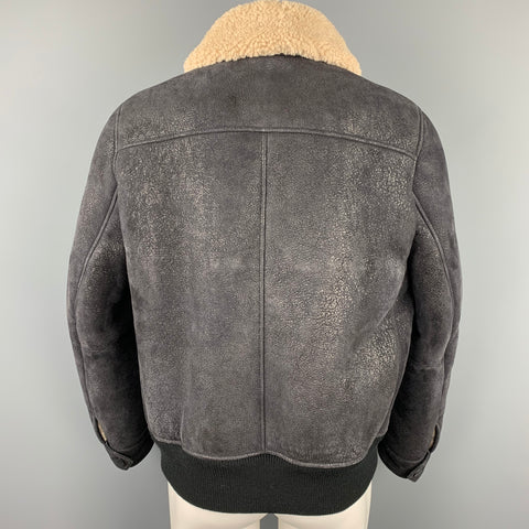NEIL BARRETT Chaqueta con cremallera de piel de cordero texturizada negra talla L