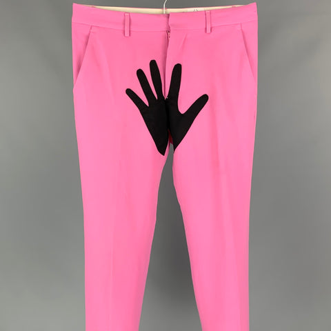 OPENING CEREMONY x YOKO ONO Limited Edition Size S Pink & Black Applique Wool Zip Fly Dress Pants