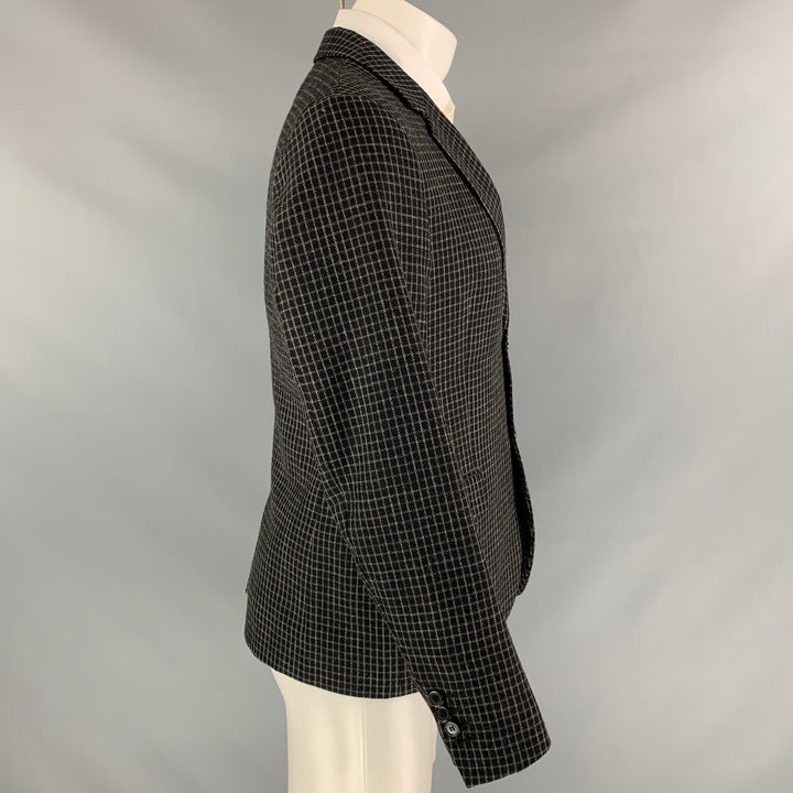 MARNI Taille 38 Manteau de sport à revers cranté en laine noir et gris à carreaux de fenêtre
