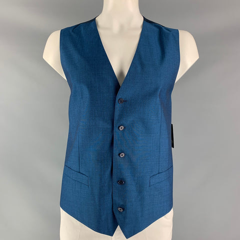 DOLCE & GABBANA Size 46 Solid Wool &  Mohair Buttoned Blue Vest