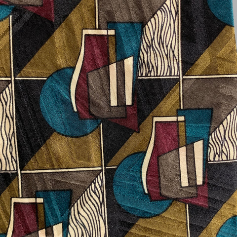 SCREENPLAY Grey Tan Print Silk Tie