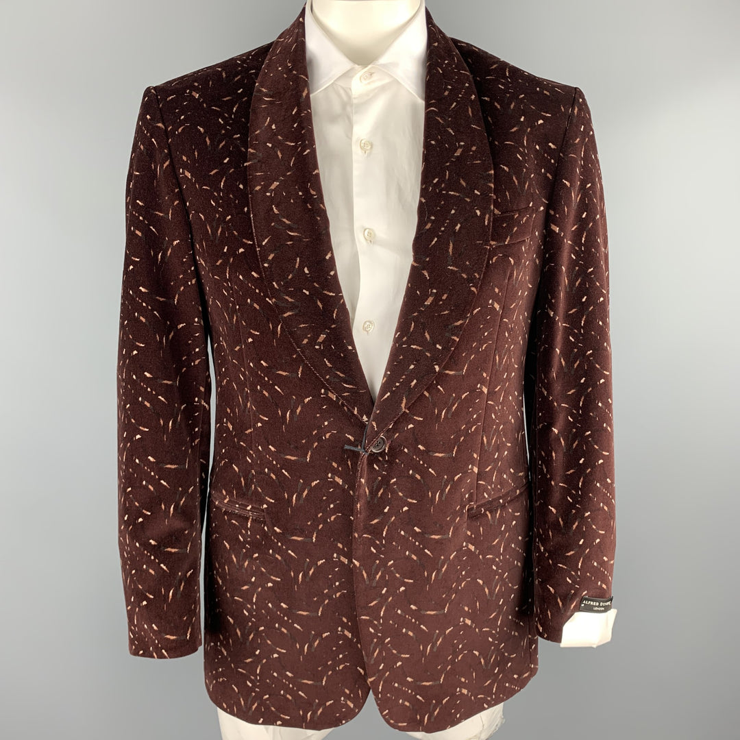 ALFRED DUNHILL Size 40 Regular Burgundy Print Cotton Velvet Sport Coat