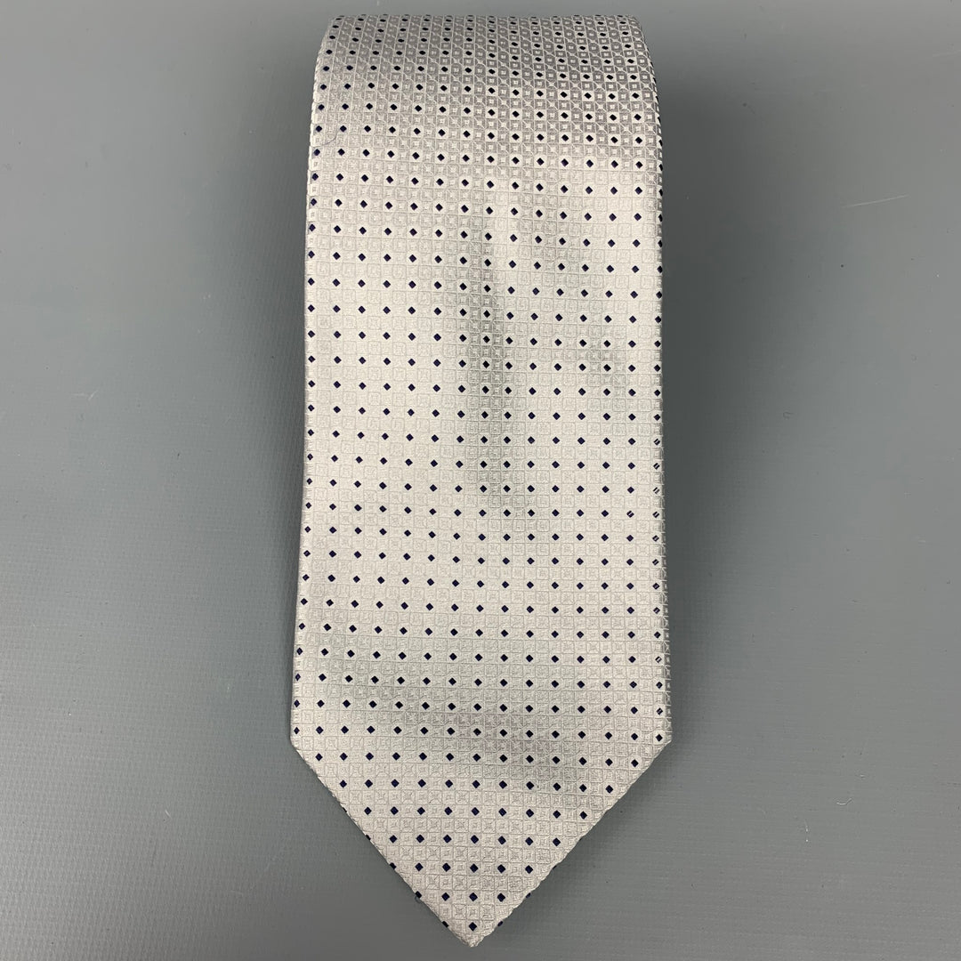 STEFANO RICCI Silver & Navy Rhombus Silk Tie