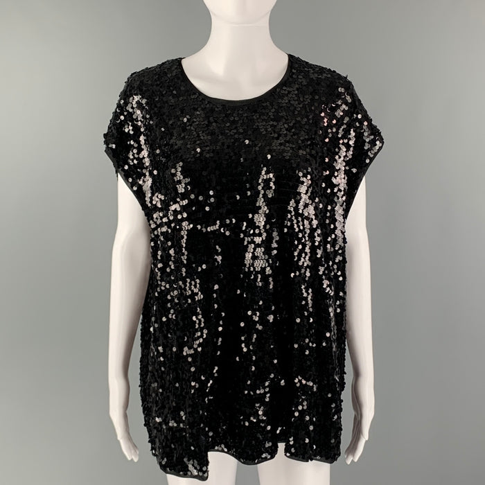 GIVENCHY Size M Black Polyester Blend Sequined Sleeveless Dress Top