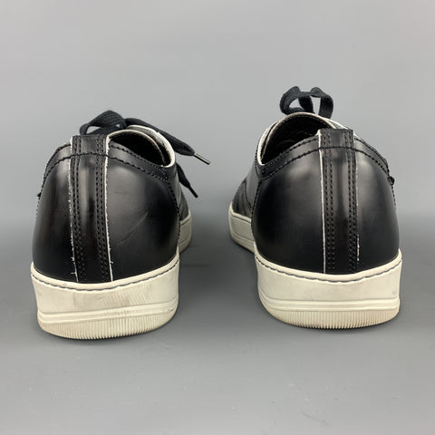LANVIN Taille US 11 / UK 10 Baskets à lacets en cuir lisse noir
