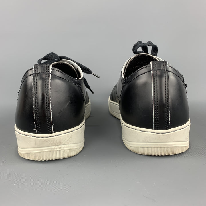 LANVIN Talla US 11 / UK 10 Zapatillas de deporte con puntera y cordones de cuero liso negro