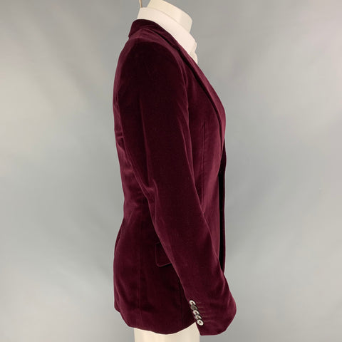 PAUL SMITH The Westbourne Size 36 Burgundy Velvet Cotton Modal Notch Lapel Sport Coat