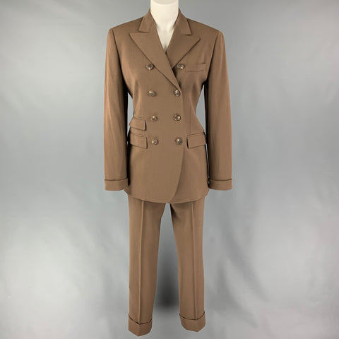 RALPH LAUREN Purple Label Size 2 Tan Wool Double Breasted Pants Suit