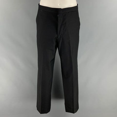 BATTISTONI Size 38 Black Solid Wool Peak Lapel Tuxedo