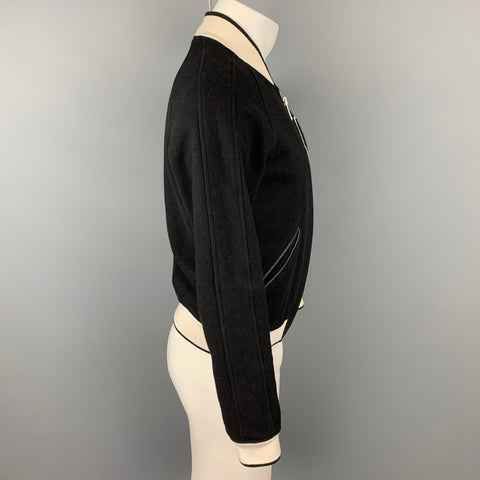 SANDRO Size S Black & White Patch Wool Blend Zip Up Jacket