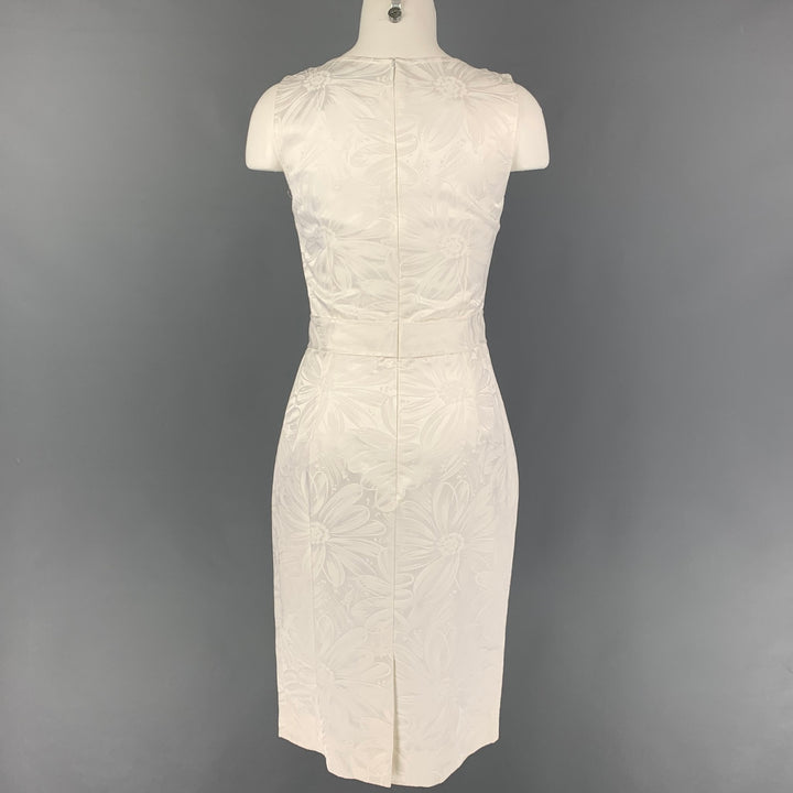 DOLCE & GABBANA Size 4 White Cotton Floral Viscose Rhinestone Sleeveless Dress