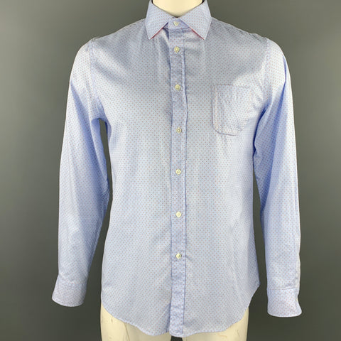 KOIKE Size L Light Blue Dots Cotton Button Up Long Sleeve Shirt