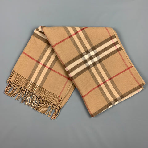 BURBERRY LONDON Écharpe en laine mérinos/cachemire à carreaux beige et marron