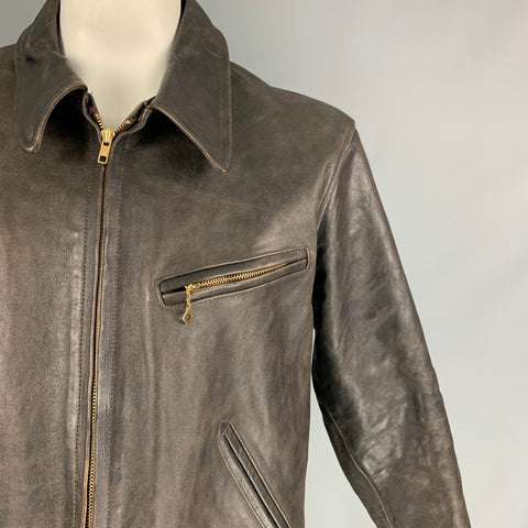 RRL by RALPH LAUREN Size XL Dark Brown Distressed Leather Bomber Jacket