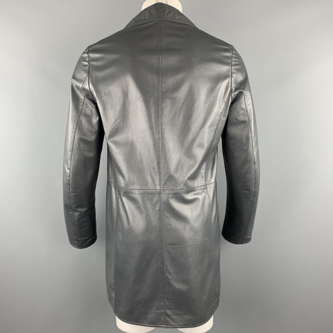 JIL SANDER Size 38 Slate Grey Nylon / Leather Notch Lapel Reversible Coat