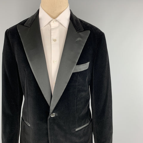 ETRO Taille 40 Regular Noir Velours de Coton 34 x 36 Smoking à Revers en Pointe