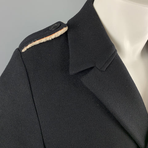 CY CHOI Size S Navy Double Breasted Shearling Trim Coat