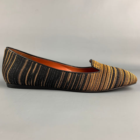 MISSONI Size 8 Black & Gold Fabric Stripe Flats