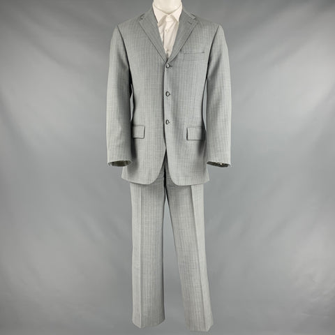 CORNELIANI Talla 40 Traje de un solo pecho de lana virgen a rayas gris crema