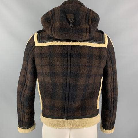 BURBERRY PRORSUM Fall 2011 Size 34 Brown & Cream Plaid Leather Shearling Blouson Jacket