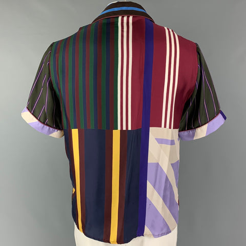 PIERRE-LOUIS MASCIA Size M Multi-Color Stripe Silk Camp Short Sleeve Shirt