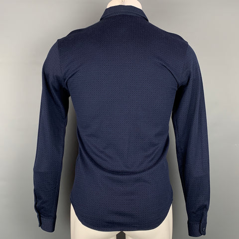 ETRO Size S Navy & Black Square Print Cotton Button Up Long Sleeve Shirt