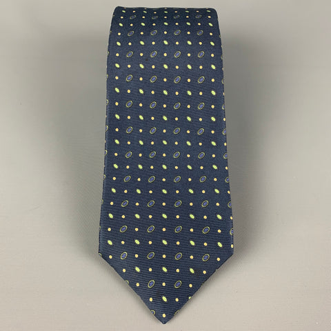 KITON Navy Green Dots Silk Tie