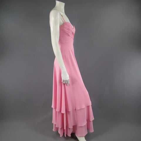 ESCADA COUTURE Size 8 Pink Silk Pleated Bust Gold Charm Strap Evening Gown ESCADA