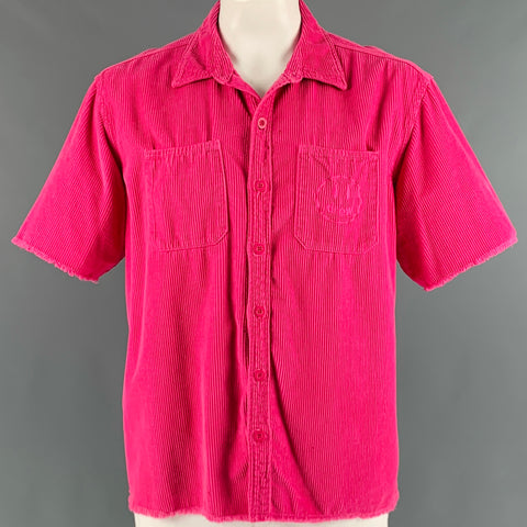 DREW HOUSE Size L Pink Corduroy Cotton Patch Pocket Short Sleeve Shirt