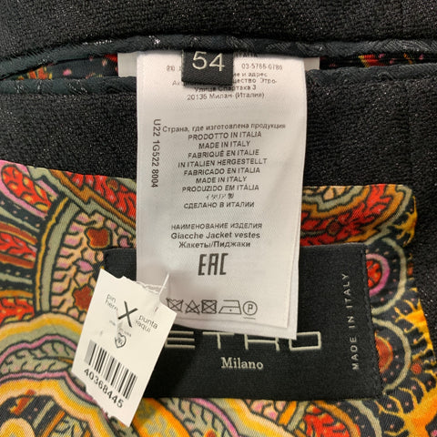 ETRO  Size 44 Black Metallic Chevron Wool Blend Peak Lapel Sport Coat