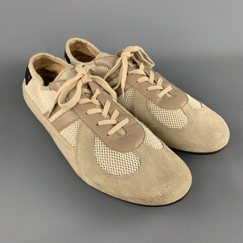 HELMUT LANG Size 11.5 Khaki Suede & Mesh Trainer Sneakers