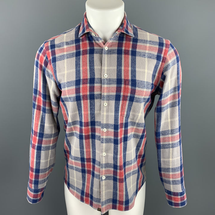 BILLY REID Size S Gray & Blue Plaid Cotton Button Up Long Sleeve Shirt