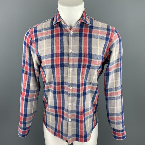 BILLY REID Size S Gray & Blue Plaid Cotton Button Up Long Sleeve Shirt