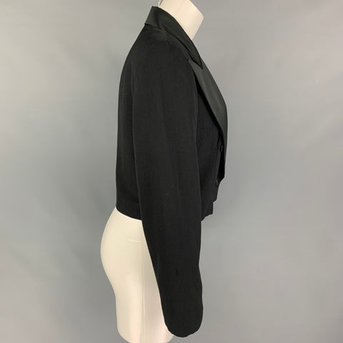 Vintage STEPHEN SPROUSE Size 8 Black Wool Mixed Fabrics Cropped Jacket Blazer