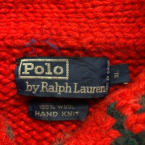 POLO by RALPH LAUREN Size XL Red Grey Knit Wool Shawl Collar Sweater