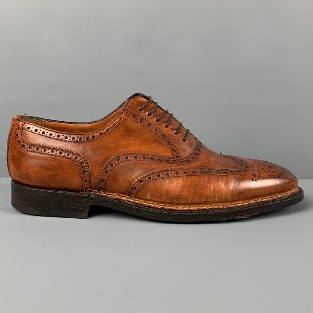 BONTONI Zapatos Libertino con cordones y punta de ala de cuero perforado color canela talla 10