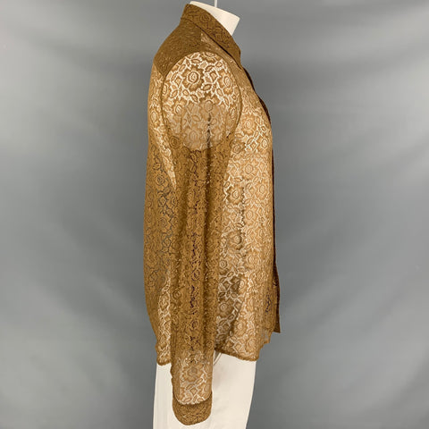 BURBERRY PRORSUM Spring 2016 Size L Brown Floral Lace Button Down Long Sleeve Shirt