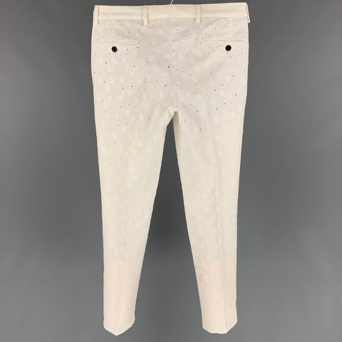 CELLAR DOOR Size 6 White Eyelet Cotton Zip Fly Casual Pants