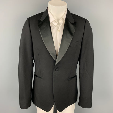 PAUL SMITH Soho Size 40 Regular Black Wool Peak Lapel Sport Coat