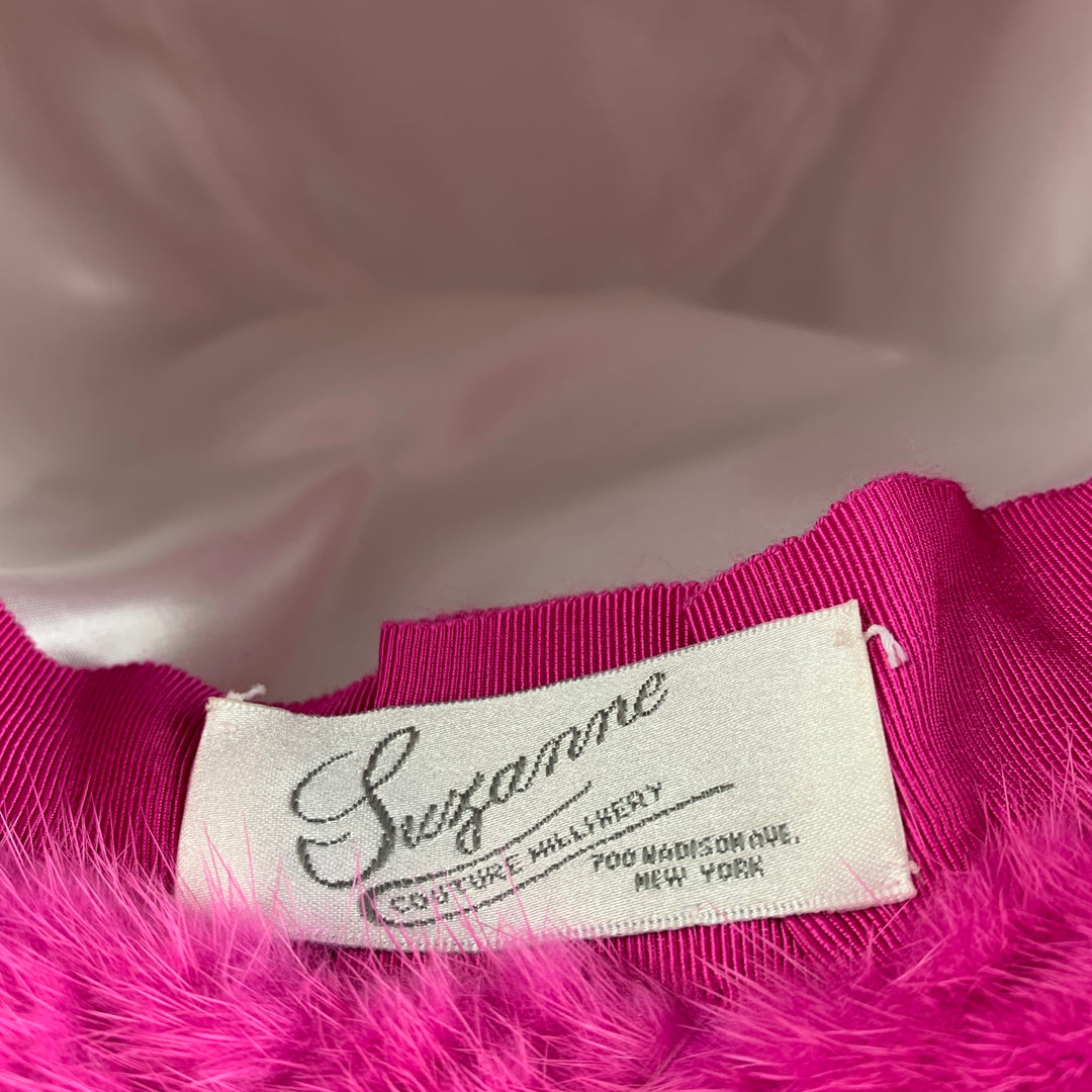 SUZANNE Pink Textured Mink Fur Couture Millinery Hat