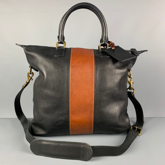 POLO by RALPH LAUREN Black Brown Color Block Leather Tote Bag