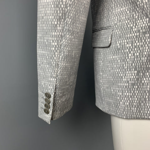 CALVIN KLEIN COLLECTION Size 36 Grey & White Woven Notch Lapel Sport Coat