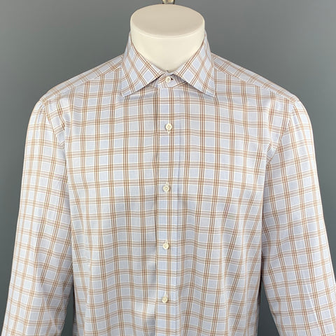 ISAIA Size M Blue & Brown Stripe Cotton Button Up Long Sleeve Shirt