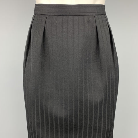 Vintage YVES SAINT LAURENT Rive Gauche Size 10 Black Stripe Twill Pleated Pencil Skirt