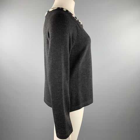 ST. JOHN Size L Grey Knitted Heather Boat Neck Pullover