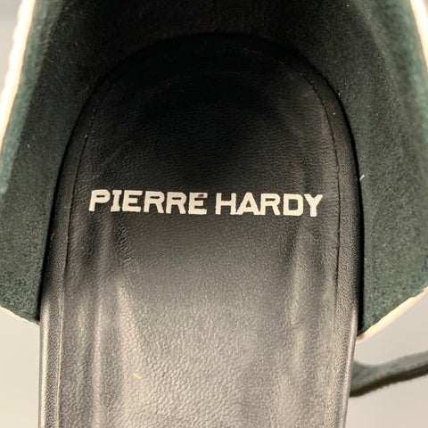 PIERRE HARDY Size 7 Black Olive Canvas Color Block Chunky Heel Sandals