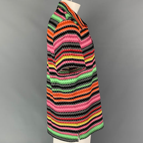 MR TURK Size XXL Multi-Color Zig Zag Viscose / Polyester Open Collar Polo
